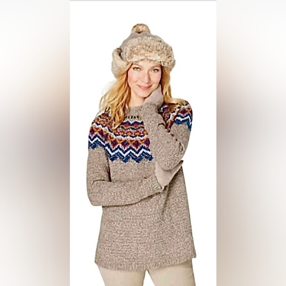 J. Jill Sweaters - J. Jill Perfect Pumpkin Patch Taupe Blue Burgundy & Gold Fair Isle Tunic Sweater